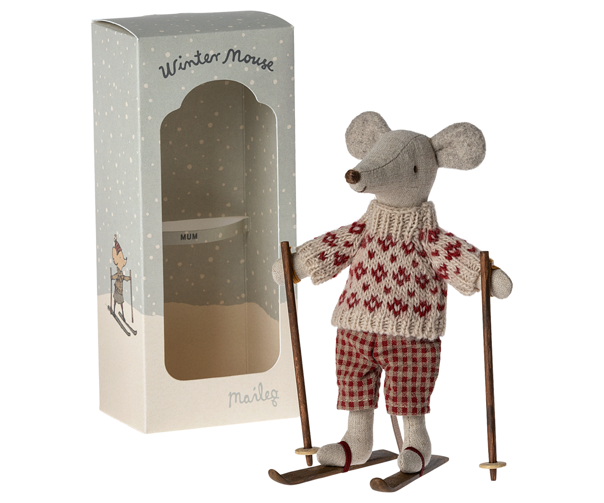 Winter Mouse with Ski Set, Mum