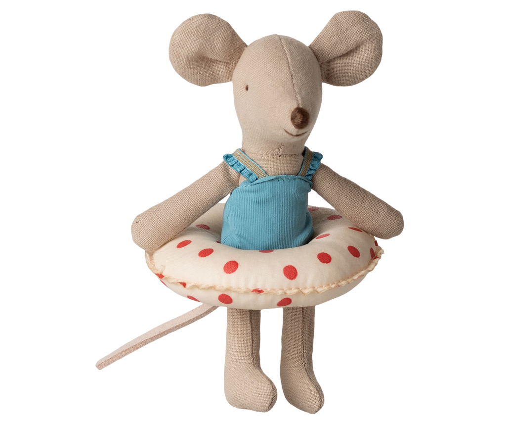 Little sister, Beach mouse with float - Red dots
