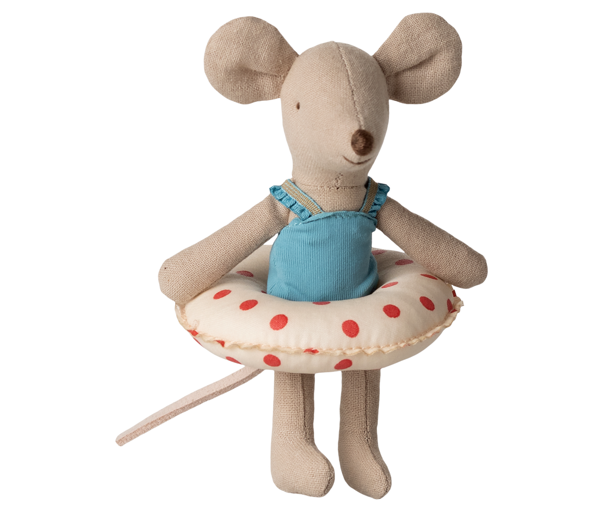 Little sister, Beach mouse with float - Red dots