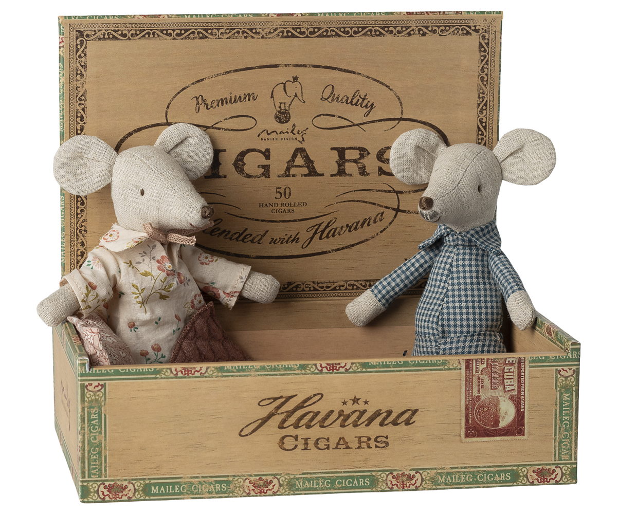 Grandma and grandpa mice in cigarbox